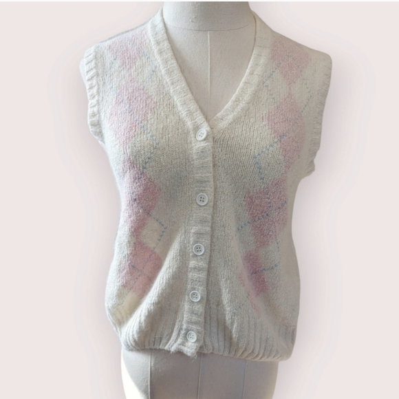 Vintage Argyle Silk Angora Blend Sweater Vest - Picture 1 of 12